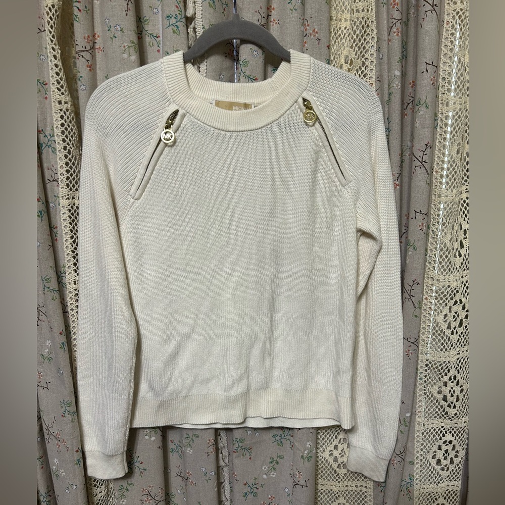 2/$28 Michael Kors Crop Shaker Zip Cream Sweater Size Small